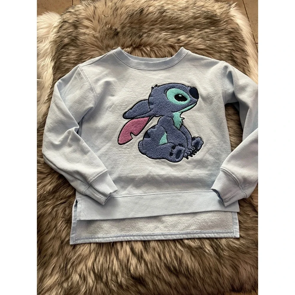Disney Kids Girls Stitch Blue Sweatshirt Embroidered Chenille Patch Size M 8